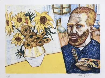 リトグラフ Grooms - Van Gogh with Sunflowers