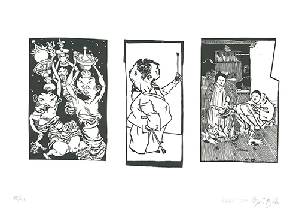 リノリウム彫版 Grützke - Bilder aus Bongs Stall