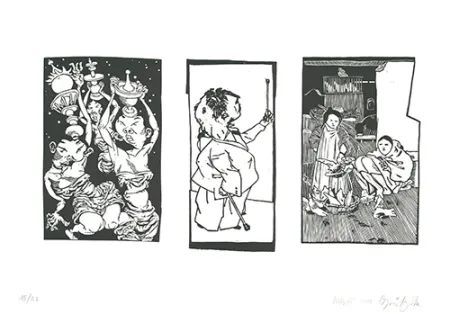 リノリウム彫版 Grützke - Bilder aus Bongs Stall