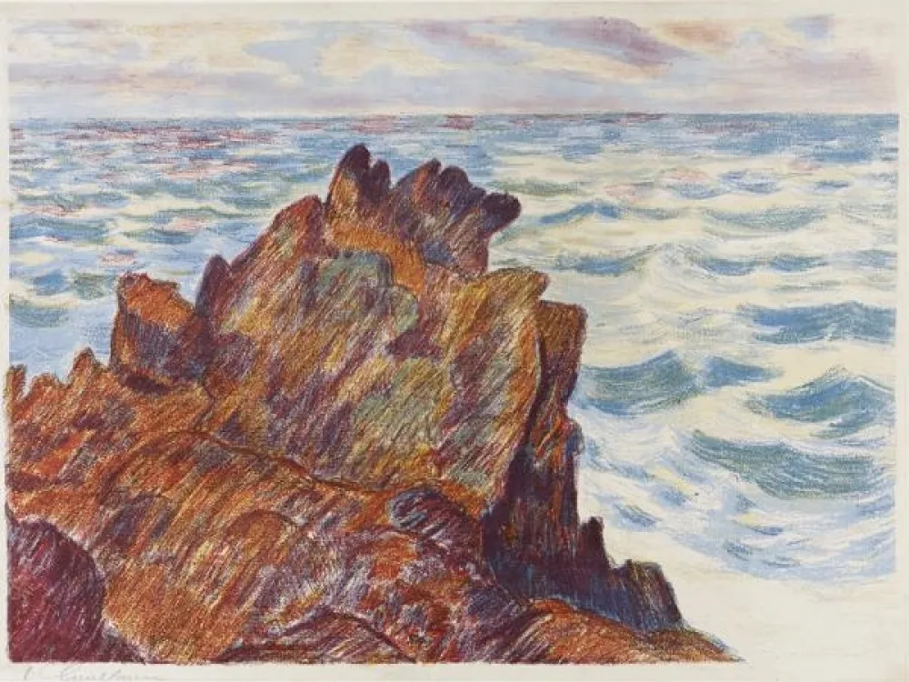 リトグラフ Guillaumin - Armand Guillaumin (1841-1927). Les Rochers rouges. 1896. Lithographie signée.