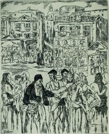 エッチング Gutiérrez Solana  - El ciego de los romances