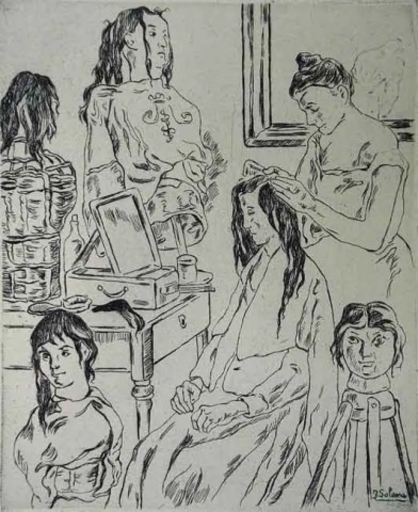 エッチング Gutiérrez Solana  - La Peinadora