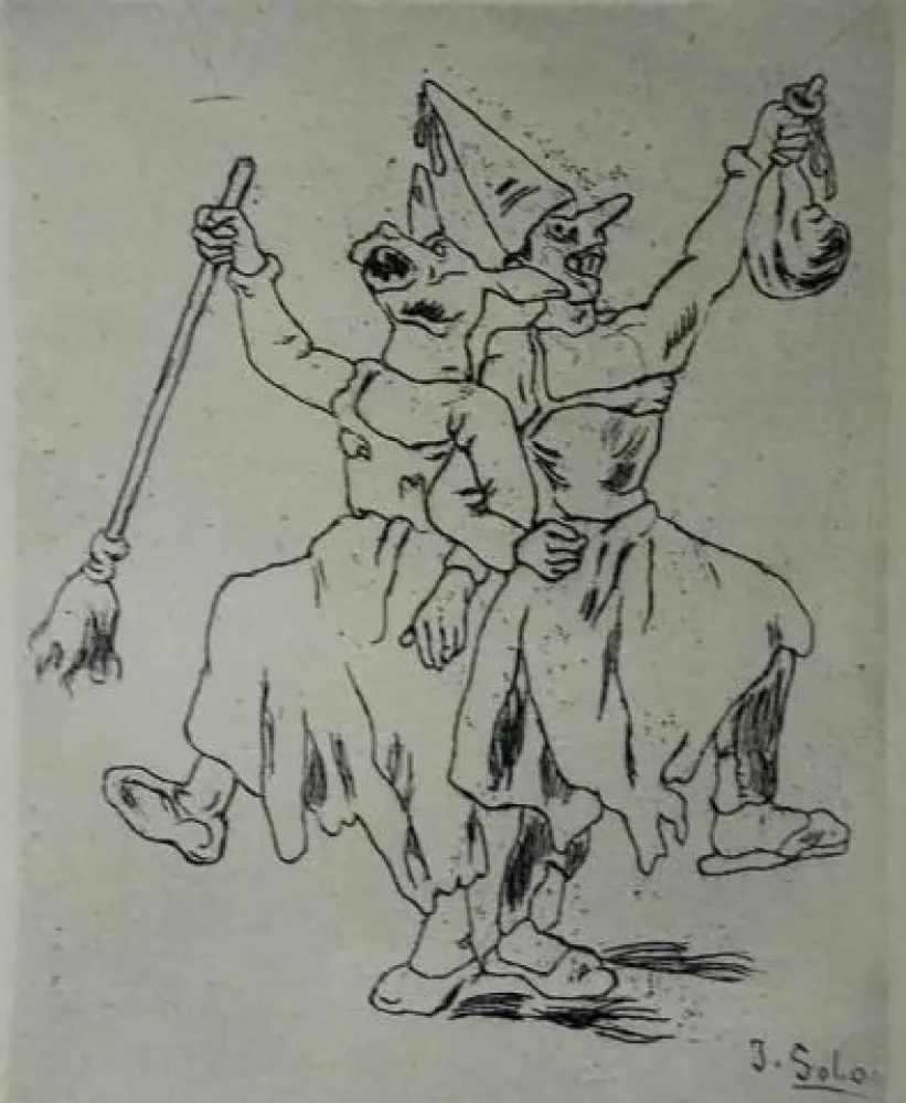 エッチング Gutiérrez Solana  - Máscaras bailando cogidas