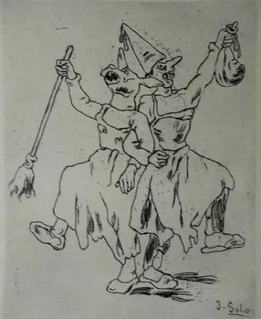 エッチング Gutiérrez Solana  - Máscaras bailando cogidas