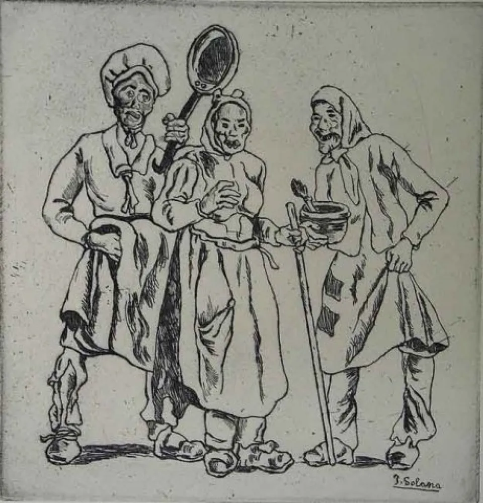 エッチング Gutiérrez Solana  - Máscaras  de los cocineros