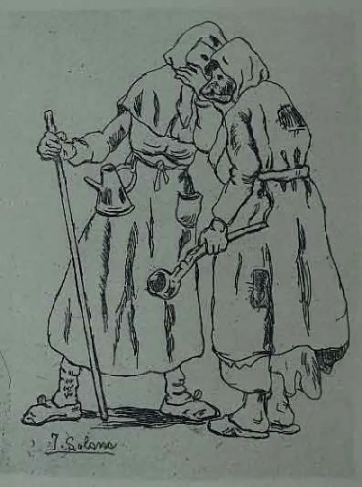 エッチング Gutiérrez Solana  - Máscaras hablándose al oido