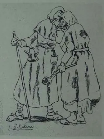 エッチング Gutiérrez Solana  - Máscaras hablándose al oido