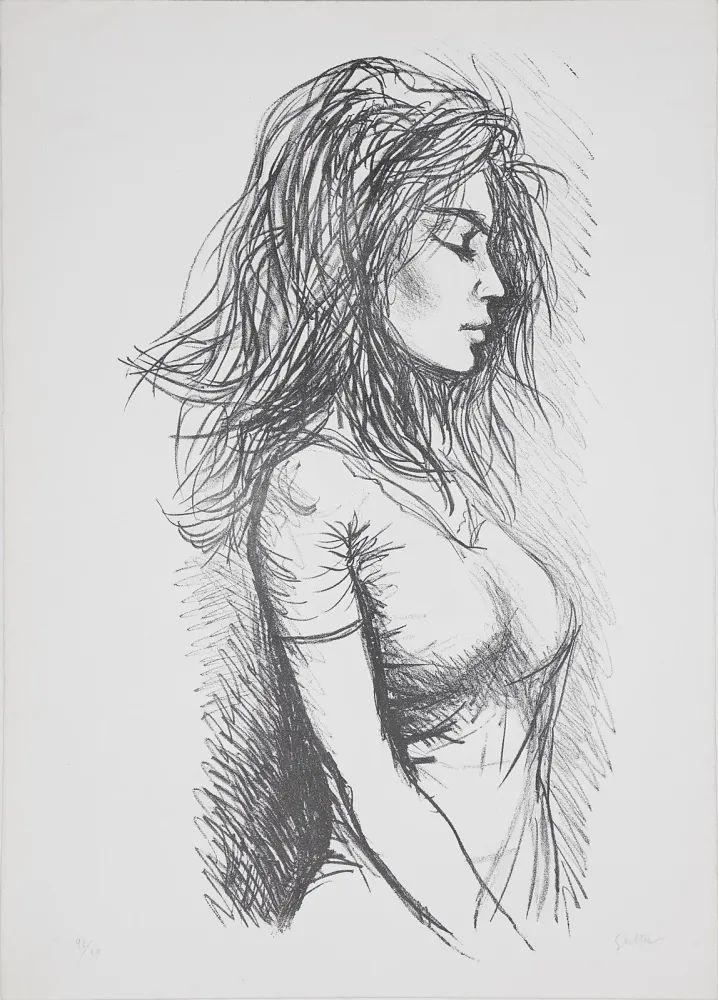 リトグラフ Guttuso - Donna di profilo verso destra