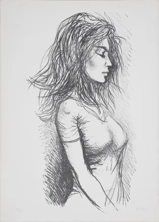 リトグラフ Guttuso - Donna di profilo verso destra