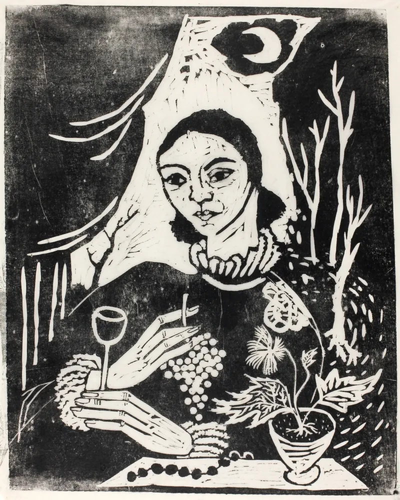 木版 Hamerschlag - Selbstporträt (Selbstbildnis mit Zigarette)