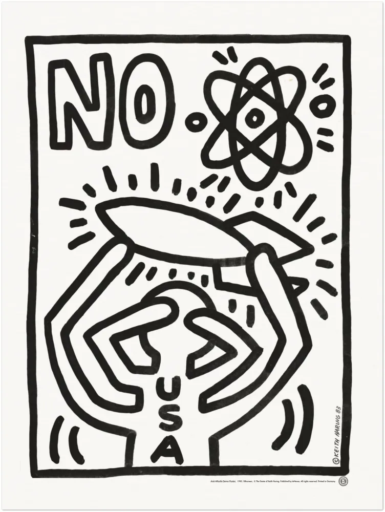 シルクスクリーン Haring - Anti Missile Demo Poster