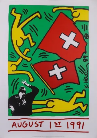 シルクスクリーン Haring - August 1 1991 (Switzerland 700 years), 1991 - Very large!