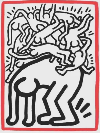 リトグラフ Haring - Fight Aids Worldwide