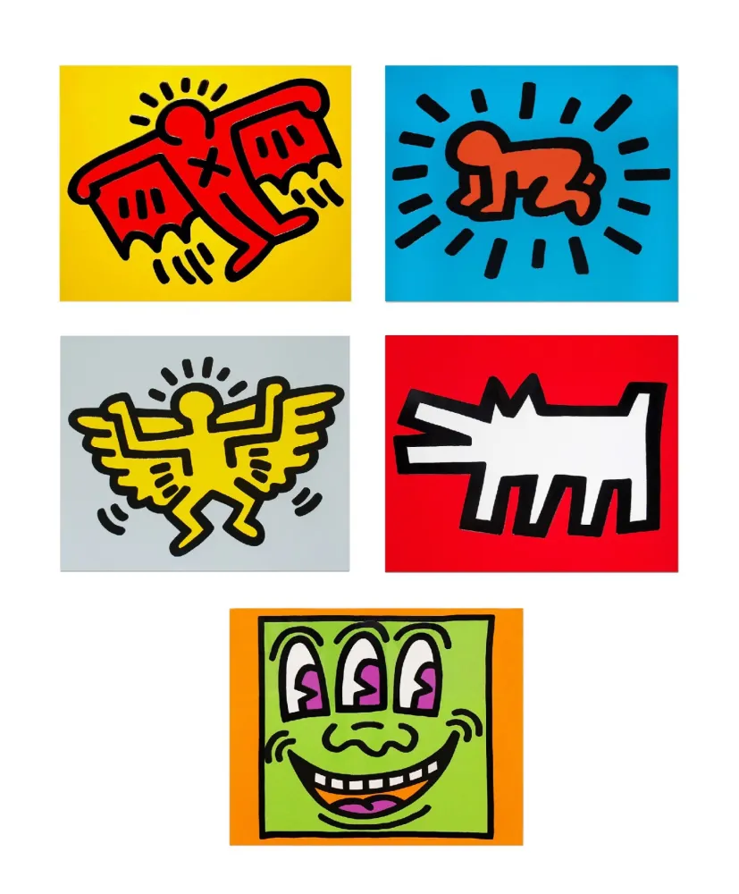 シルクスクリーン Haring - ICONS (COLOR) (Complete Set of 5), 1990