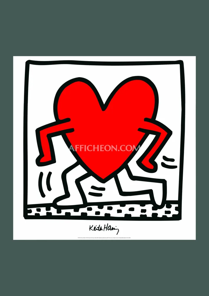 リトグラフ Haring - Keith Haring: 'Untitled (Red Running Heart)' 1988 Offset-lithograph