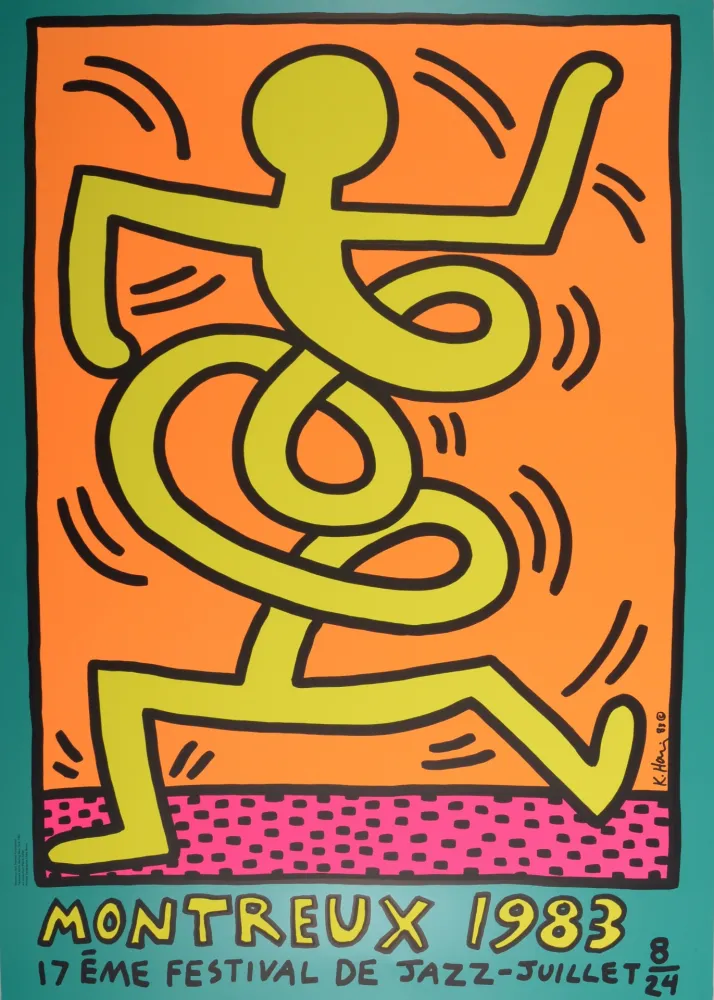 シルクスクリーン Haring - Montreux Jazz Festival (#B), 1983 - Very large!