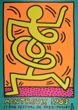 シルクスクリーン Haring - Montreux Jazz Festival (#B), 1983 - Very large!