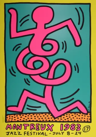 シルクスクリーン Haring - Montreux Jazz Festival (#C), 1983 - Very large!