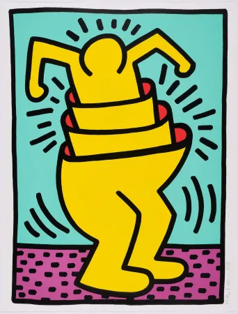 シルクスクリーン Haring - Untitled (Cup Man)