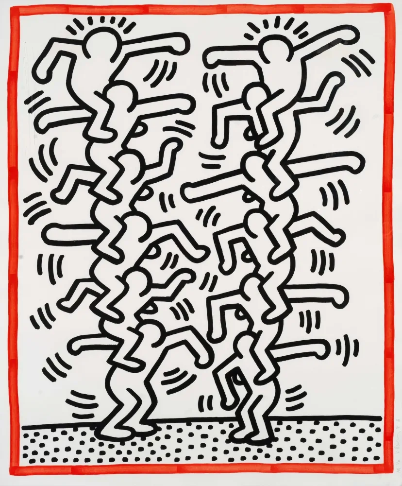 リトグラフ Haring - Untitled (People ladder)