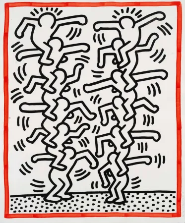 リトグラフ Haring - Untitled (People ladder)