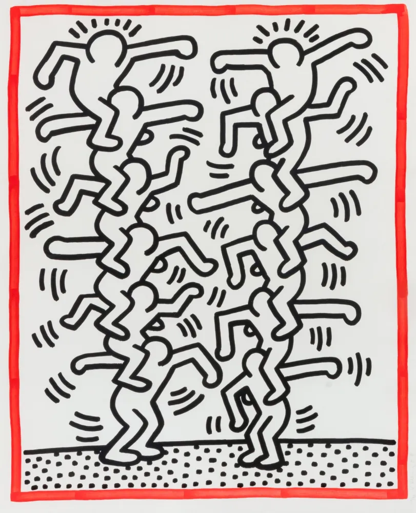 リトグラフ Haring - Untitled (People ladder), 1985