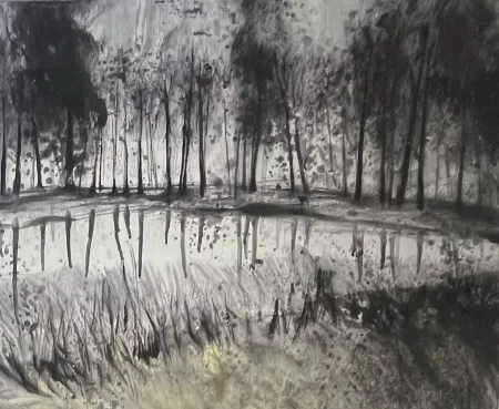 技術的なありません Havaux - Grande Aquarelle sur papier signée Forêt