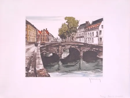 エッチング Hebbelinck - Bruges : Pont des Augustins