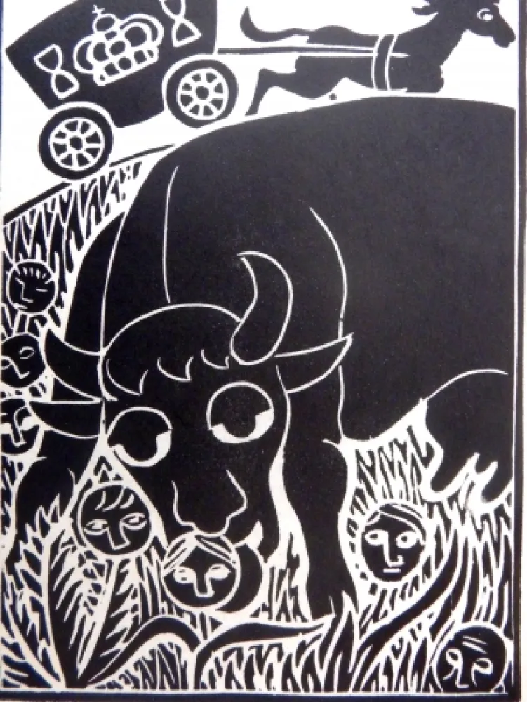 リノリウム彫版 Heerup - Grass II