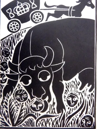 リノリウム彫版 Heerup - Grass II