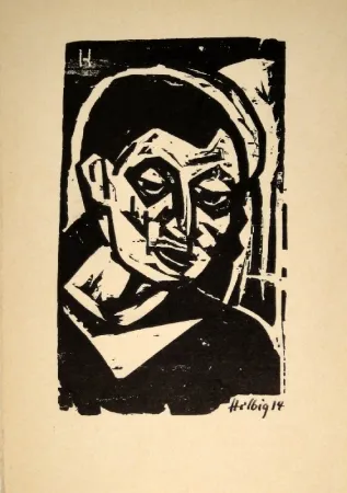木版 Helbig - Männlicher Kopf