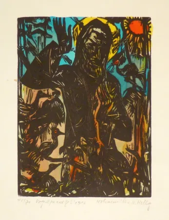 木版 Helbig - Vogelpredigt. 