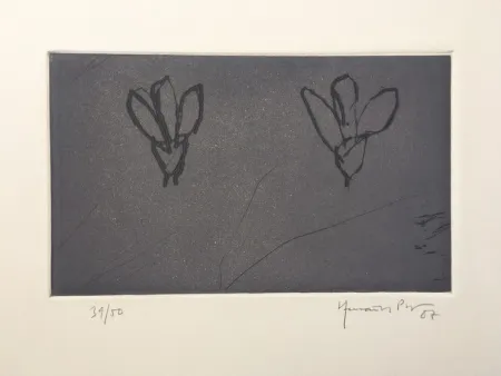 彫版 Hernandez Pijuan - Flores sobre gris