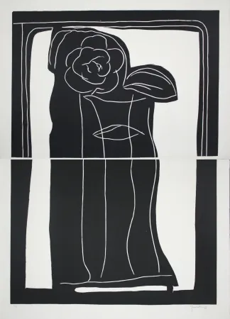 リノリウム彫版 Hernandez Pijuan - Gerro amb flors / Vase with Flowers