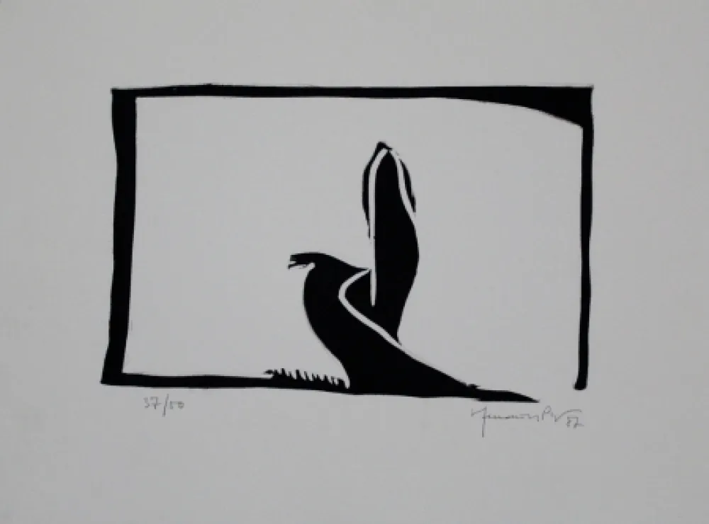 リノリウム彫版 Hernandez Pijuan - Paisatge III / Landscape III