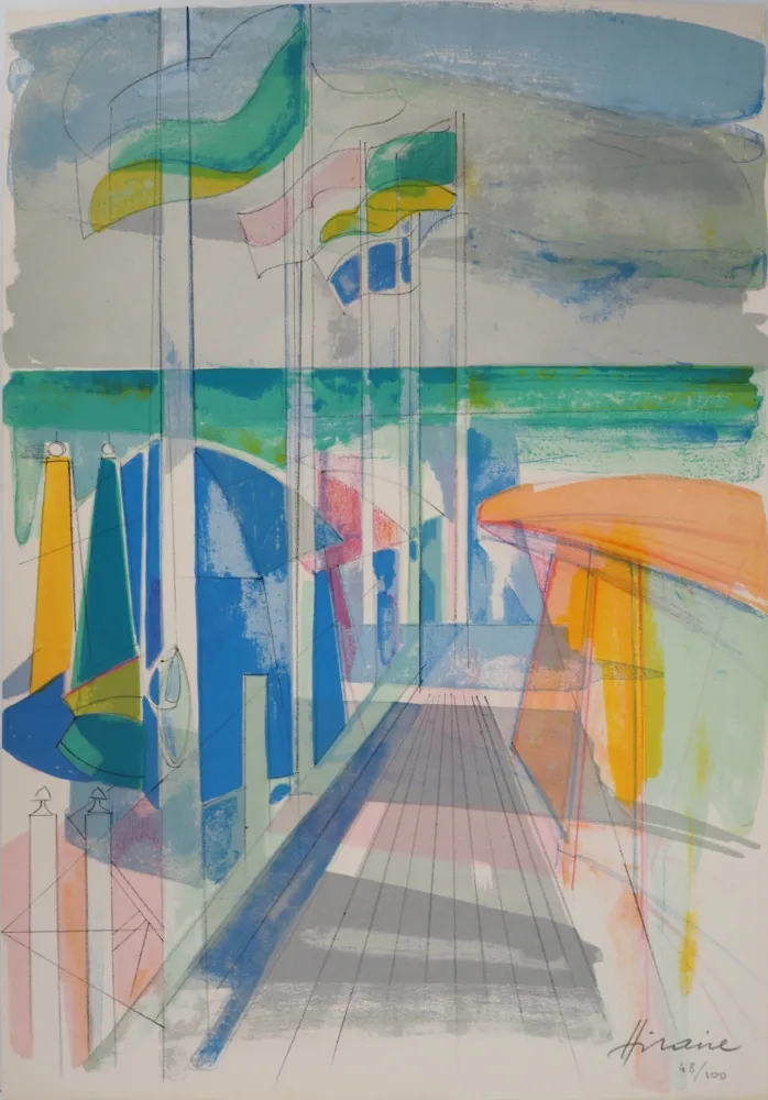 リトグラフ Hilaire - Cavalier entrant dans la forêt