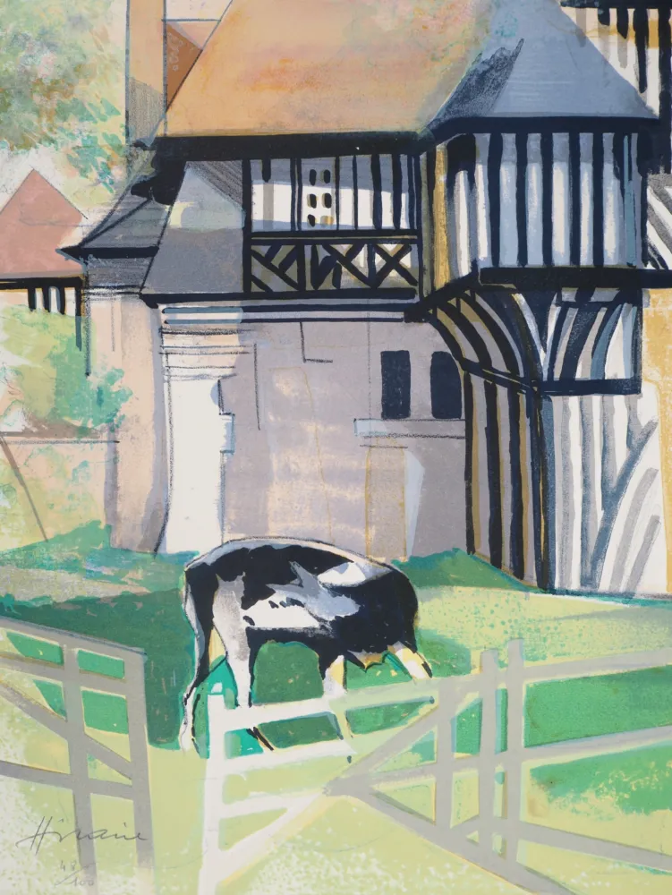 リトグラフ Hilaire - Maison normande à colombage