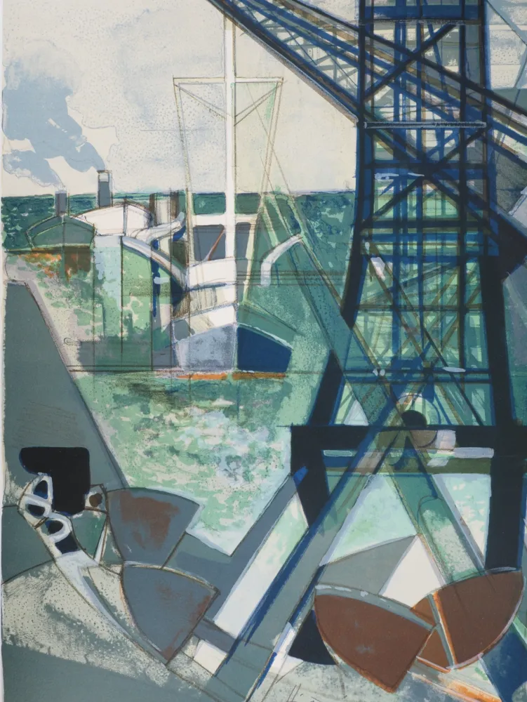 リトグラフ Hilaire - Normandie : Bateau de pèche rentrant au Havre