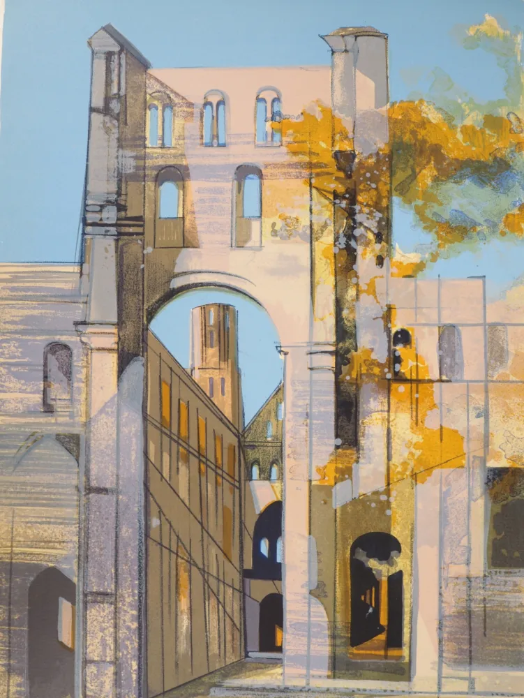 リトグラフ Hilaire - Normandie, l'Abbaye de Jumièges