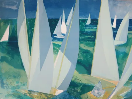 リトグラフ Hilaire - Normandie, Voiliers de plaisance