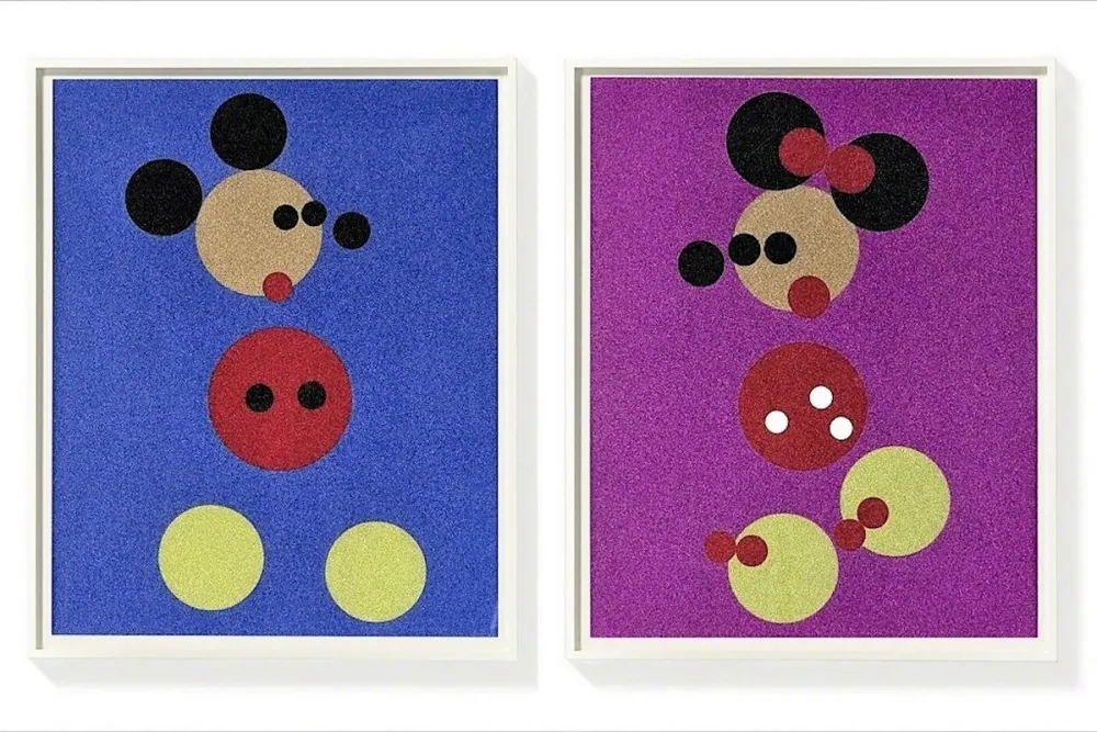 シルクスクリーン Hirst - Mickey (Blue Glitter) & Minnie (Pink Glitter)