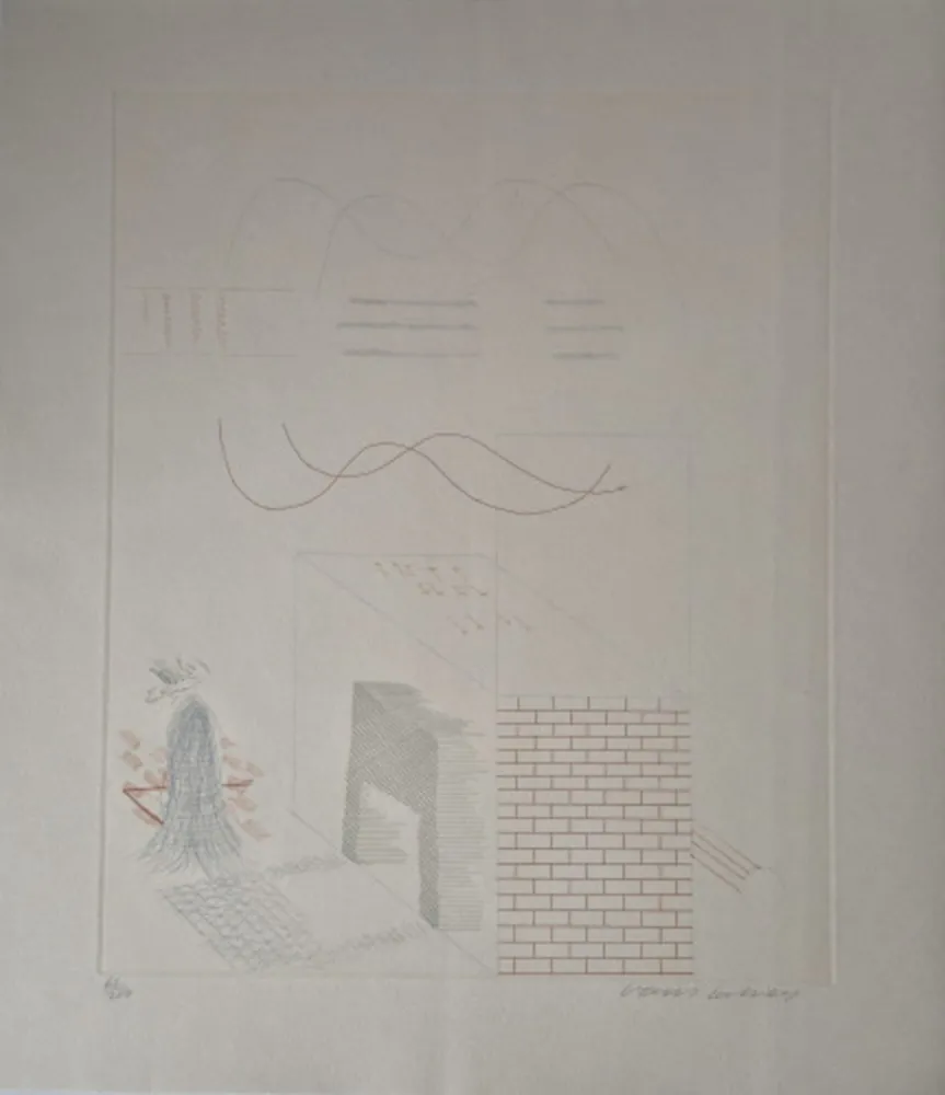 彫版 Hockney - Buzzing of the Blue Guitar