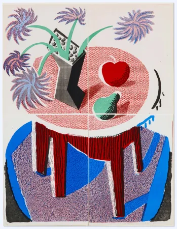 技術的なありません Hockney -  Flowers, Apple and Pear on a Table