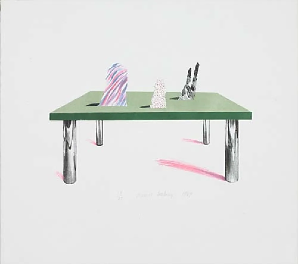 リトグラフ Hockney - Glass Table with Objects