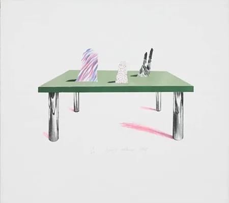 リトグラフ Hockney - Glass Table with Objects