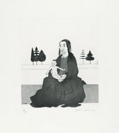 彫版 Hockney - The enchantress with the baby (1969)