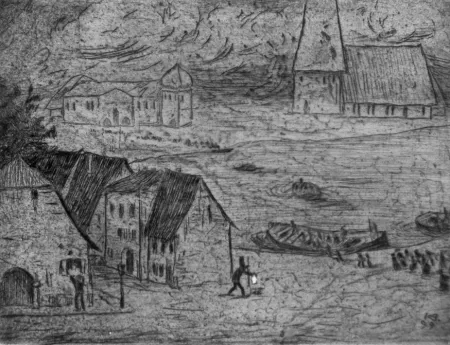 エッチング Hofer - Nachtiche Überfährt