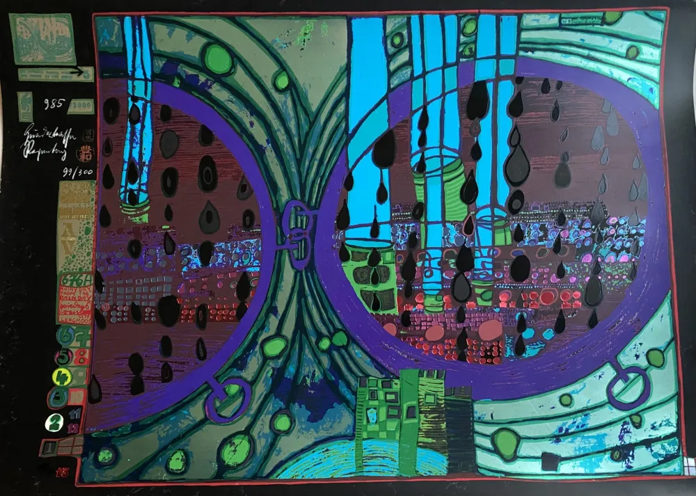 シルクスクリーン Hundertwasser - A RAINY DAY ON THE REGENTAG