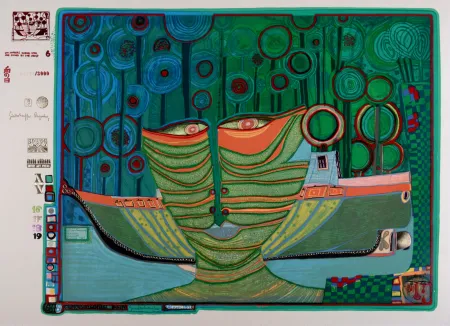 シルクスクリーン Hundertwasser - Kolumbus Regentag in Indien, Plate 6, 1970-72