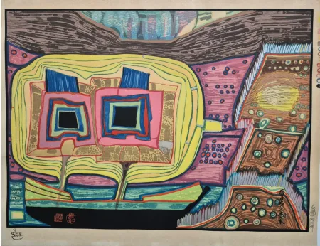 多数の Hundertwasser - Two Trees on the Ship Regentag (Portfolio Midori No Namida)
